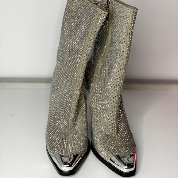 Womens Suede Rhinestone Boots - sz 10 - Picture 3 of 9